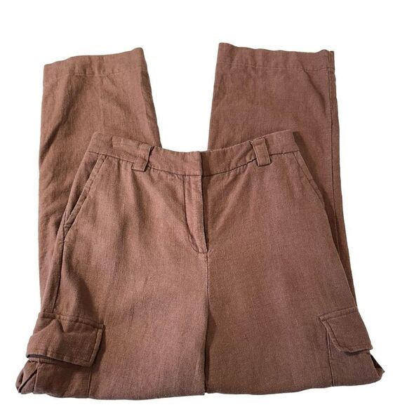 House of Harlow 1960 Chocolate Brown Linen‎ Cargo Pants, Size 10 - Picture 4 of 13